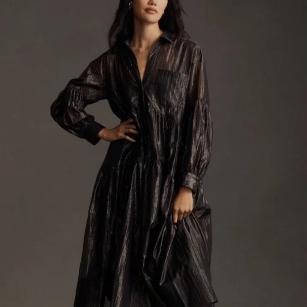 New w/o Tags - Anthropologie Pilcro Long Sleeve Metallic High- low dress